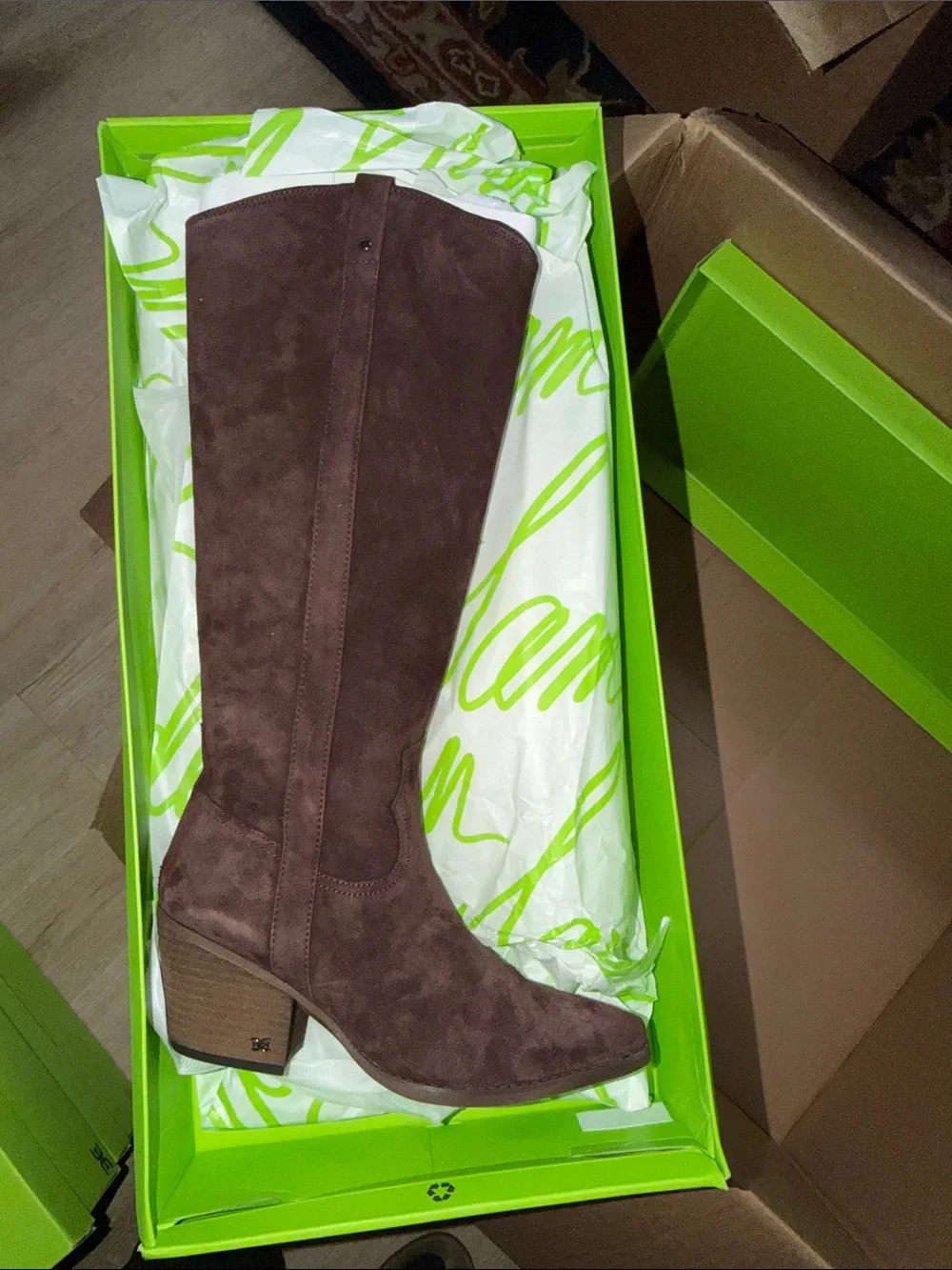 Wide calf Sam Edelman Wyatt  Western chocolate suede boot